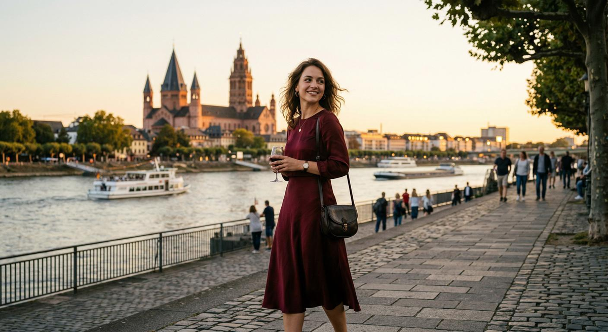 Escort Mainz - Rhine Promenade with Mainz Cathedral Escort Mainz - Rhine Promenade with Mainz Cathedral