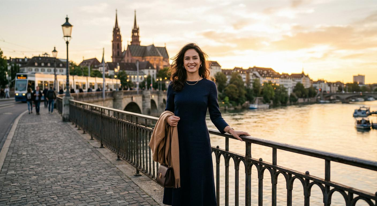 Escort Basel - Rhine Promenade with Basel Minster Escort Basel - Rhine Promenade with Basel Minster