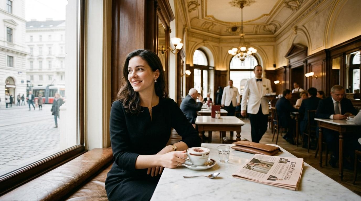 Escort Vienna - Viennese Coffee House with Melange and Ringstrasse View Escort Vienna - Viennese Coffee House with Melange and Ringstrasse View
