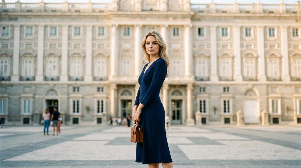 Escort Madrid - High Class Escort Dame vor dem Königspalast Escort Madrid - High Class Escort Dame vor dem Königspalast